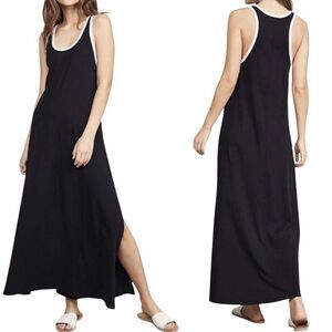 Sundry 2 Ringer Black Jersey Racerback Side Slit Tank Maxi Dress Size Medium